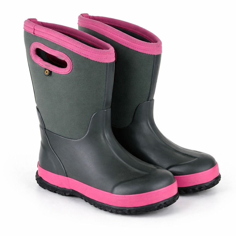 Bog Kids Girls sz 2 Grey Pink Waterproof Insulated Snow Rain Boots Winter